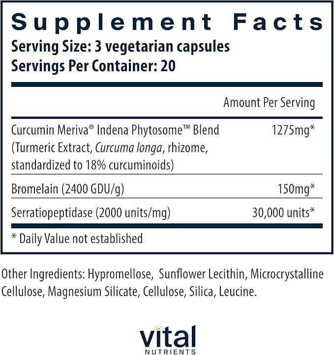 Vital Nutrients Phyto-Curcumin Plus Enzymes | Curcumin Supplements with Phytosome Extract | Support for Muscle, Bone, Liver, and Heart Health* | Gluten, Dairy, Soy Free | 60 Capsules