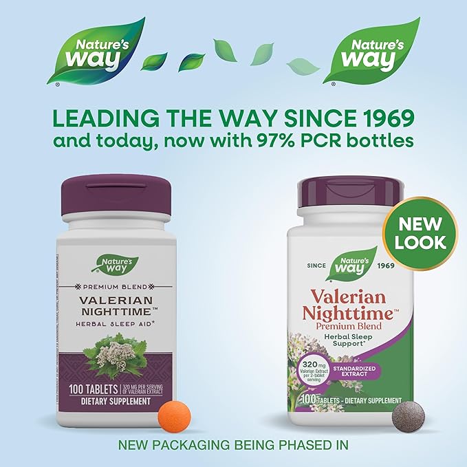 Nature's Way Valerian Nighttime, Herbal Sleep Aid*, 320 mg per Serving of Valerian Extract, Gluten-Free, 100 Tablets