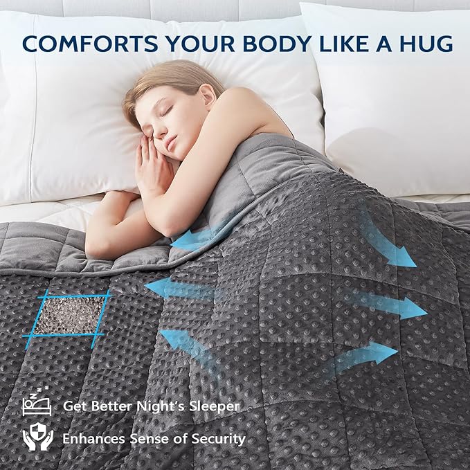L'AGRATY Weighted Blanket - 40"x60" 7lbs Minky Dots Heavy Blanket with Glass Beads Soft Breathable for All-Season Summer Fall Winter Thick Comfort for Sleeping