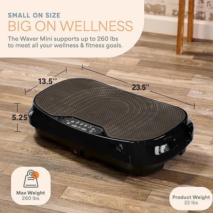 Lifepro Waver Mini Vibration Plate for Lymphatic Drainage – Whole Body Vibrating Platform Exercise Machine for Muscle Toning & Recovery with Remote & Resistance Bands, Max Load 260 lb