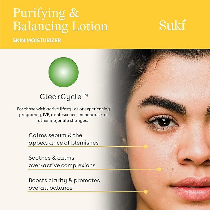 Suki Skincare Purifying and Balancing Day Lotion with Salicylic Acid – Hydrating, Anti Aging Face Moisturizer for women with Active Lifestyles – Calming Face lotion for Oily or Acne Prone Skin 1.7oz.