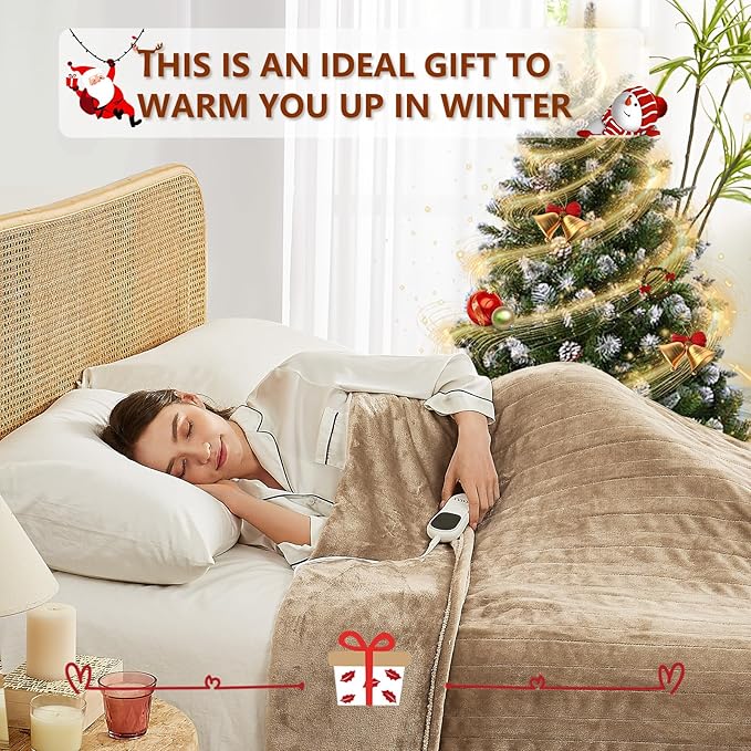 Electric Heated Blanket - 10 Heating Levels, Auto Off, Ultra Soft Overheat Protection, Queen Size 84" x 90", Beige