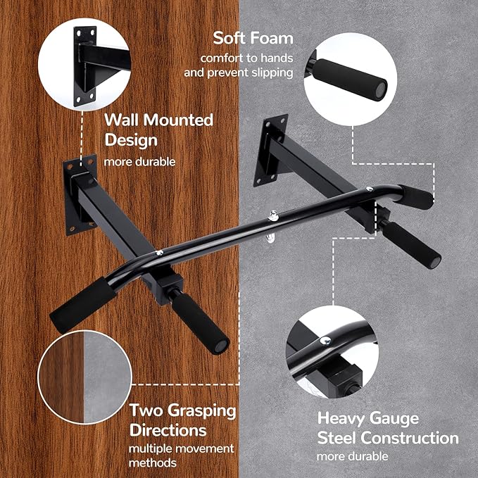 Pull Up Bar Wall Mounted Multifunctional Wall Mounted Pull Up Bar for Home Gym Workout Strength Training Equipment