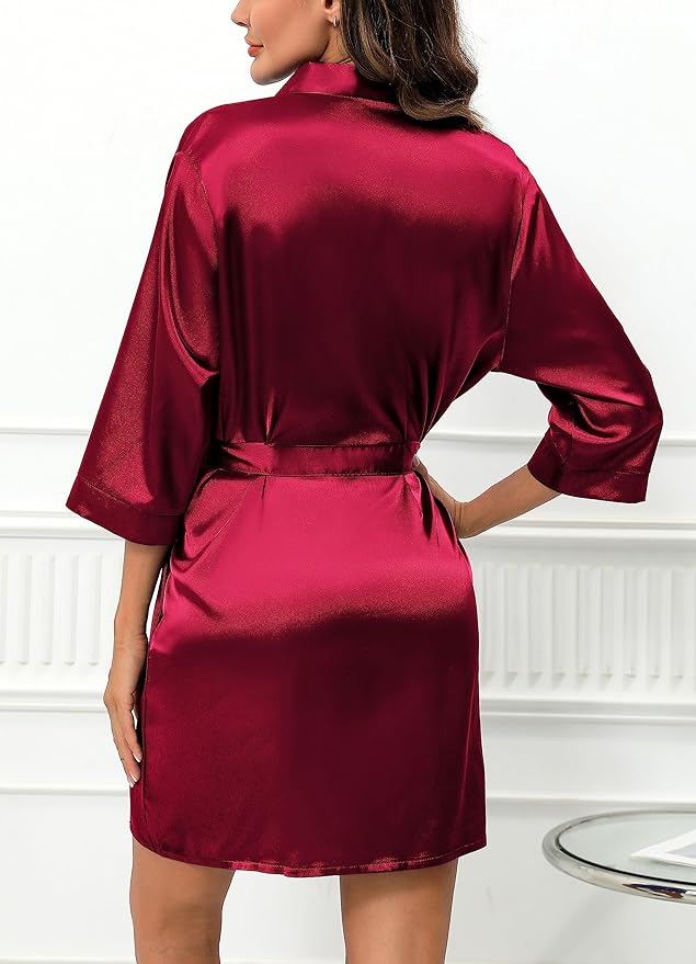 Samring Women's Bride Bridesmaids Robe Short Satin Kimono Robes for Wedding & Bridal Party Silk Bathrobes for Women