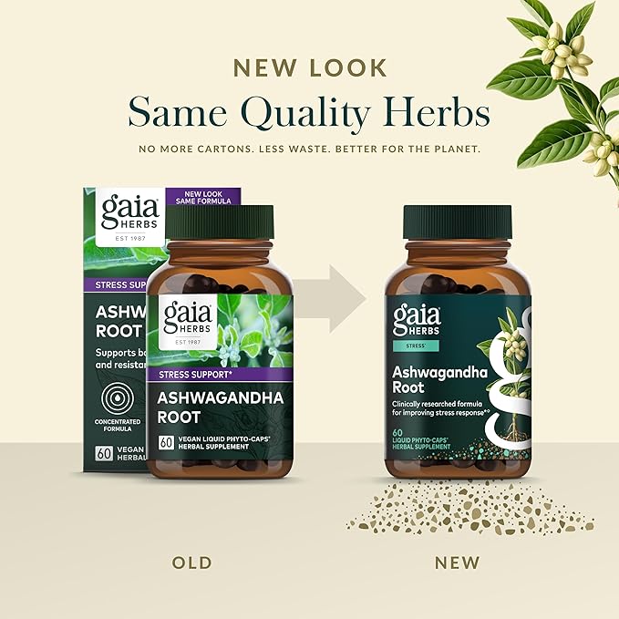 Gaia Herbs Ashwagandha Root - Stress Relief & Sleep Support Supplement - Supports Balanced Energy Levels & Positive Outlook* - 60 Vegan Liquid Phyto Capsules (30-Day Supply)