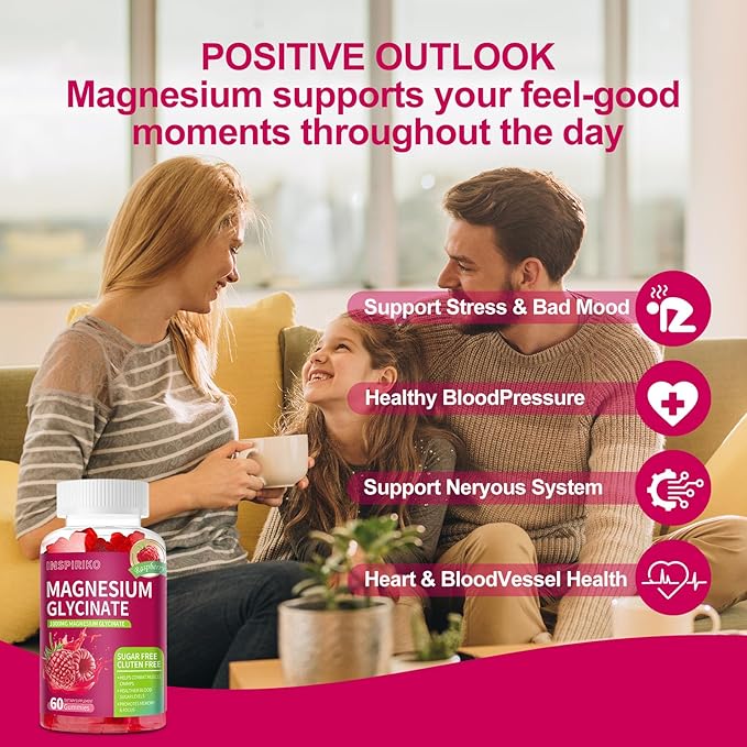 Magnesium Glycinate Gummies 1000mg - Sugar-Free Magnesium Potassium Supplement with Vitamin D, B6, CoQ10 for Adults & Kids,High Absorption for Calm Mood & Sleep Support - 60 Raspberry Gummies