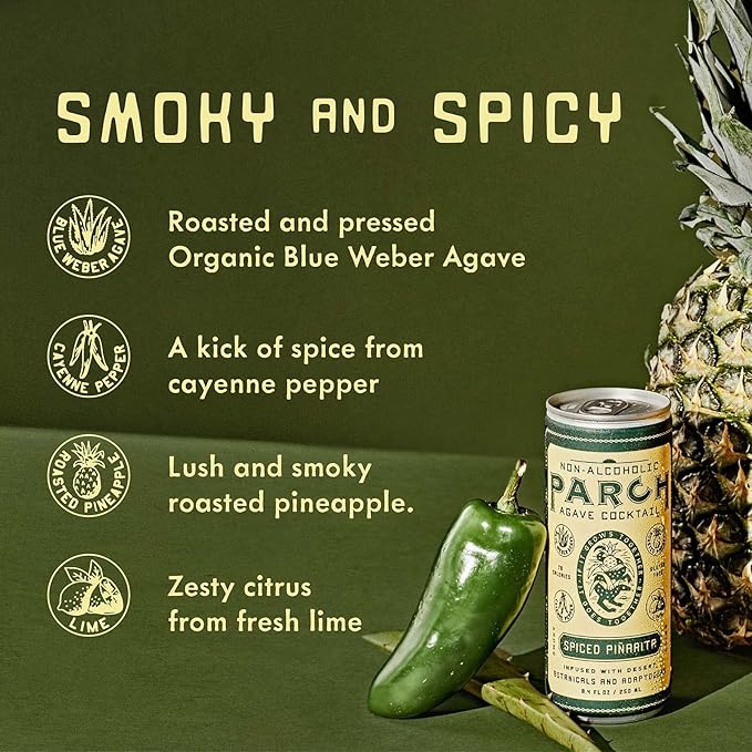 PARCH Spiced Piñarita Ready to Drink Non Alcoholic Agave Cocktail Infused with Desert Botanicals & Adaptogens, Plant Based, Gluten Free & Vegan, Inspired by the Sonoran Desert (8.4 oz x 8 Pack)