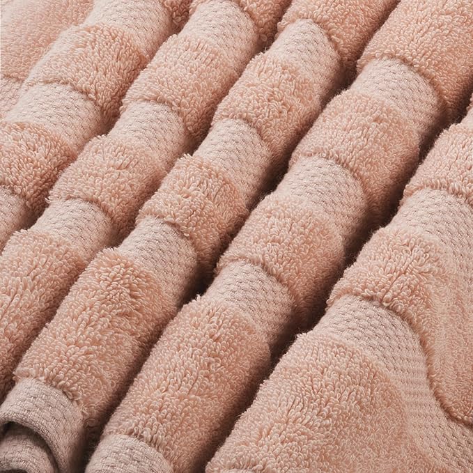 SOFE H&L | Olea Towel Set | 100% Cotton Premium Turkish Towels for Bathroom | Soft, Absorbent, Durable (Blush, Set of 4 - Washcloth)