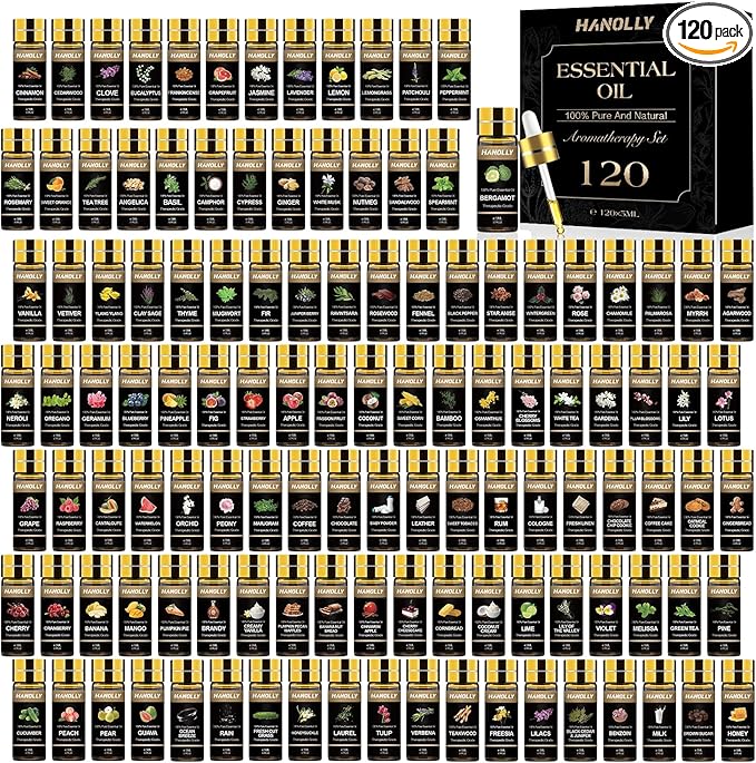 Essential Oils Set -120 Pcs Aromatherapy Essential Oil Kit for Diffuser, Humidifier, Massage, Skin Care, Candle Making - Fruity, Floral, Bakery, Mens, Woody & Herbal Essential Oil Set