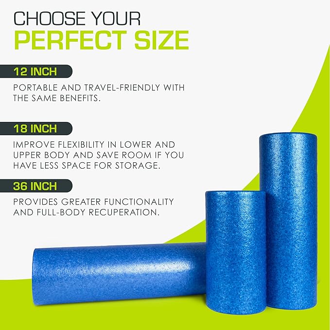 ProsourceFit High Density Foam Rollers 12 - inches Long, Firm Full Body Athletic Massage Tool for Back Stretching, Yoga, Pilates, Post Workout Muscle Recuperation