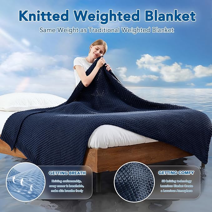 Topcee Knitted Weighted Blanket - 50"x60" 5lbs Cooling Chunky Knit Heavy Blanket for Adults Cable Yarn Knit Decorative No Beads Soft, Cozy and Cooling Weighted Throw Blankets Machine Washable
