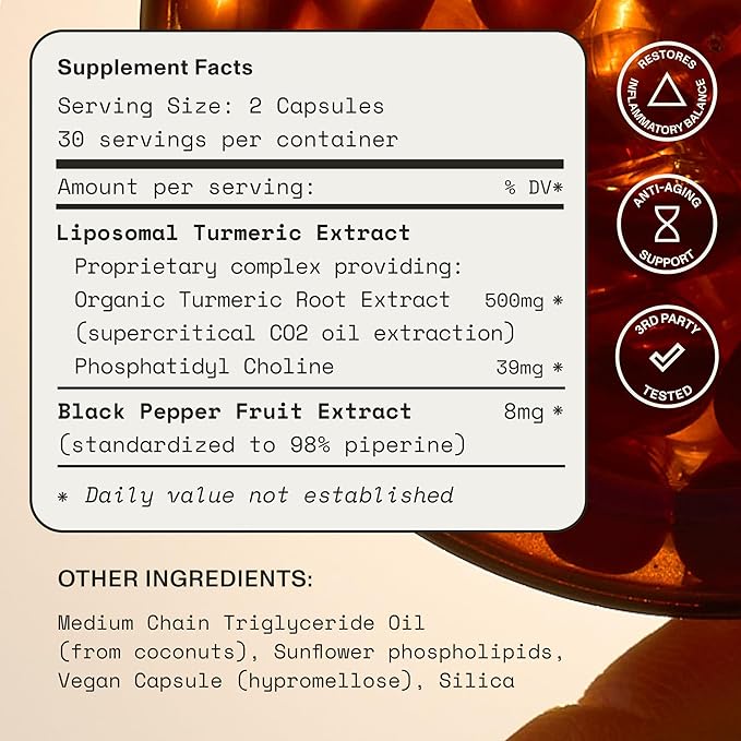 Synchro Gold Medical-Grade Liposomal Turmeric | 60ct Capsules | Whole-Plant Extract, Nano-Encapsulation Delivery | Curcumin Black Pepper Piperine Supplement