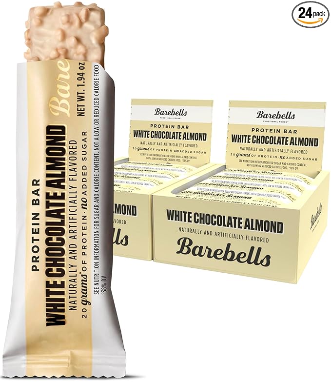 Barebells Protein Bars White Chocolate Almond - 12 Count, Pack of 2 - Protein Snacks with 20g of High Protein - Chocolate Protein Bar with 1g of Total Sugars - On The Go Protein Snack & Breakfast Bars