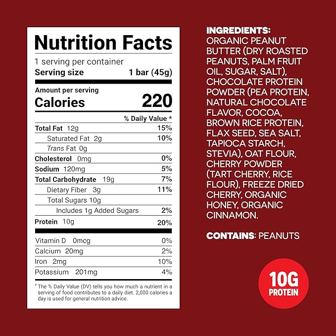 FROPRO Snack Bar - Peanut Butter Snack Bars - Gluten Free, Dairy Free, Soy Free, Non GMO, Plant Based Protein Snacks Bar - Crave-worthy | Chelsea's Cherry Pie, 12 Pack