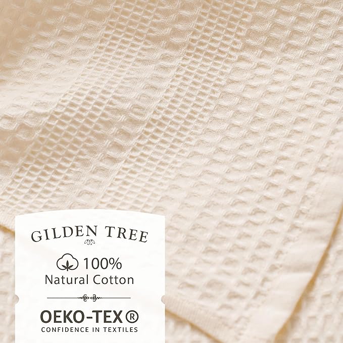 GILDEN TREE Waffle Towels for Bathroom, 100% Cotton Quick Dry Towel, Waffle Bath Towels Large, Absorbent Lightweight Travel Towel, Bath Towels Set of 2, Classic Style (Cream)