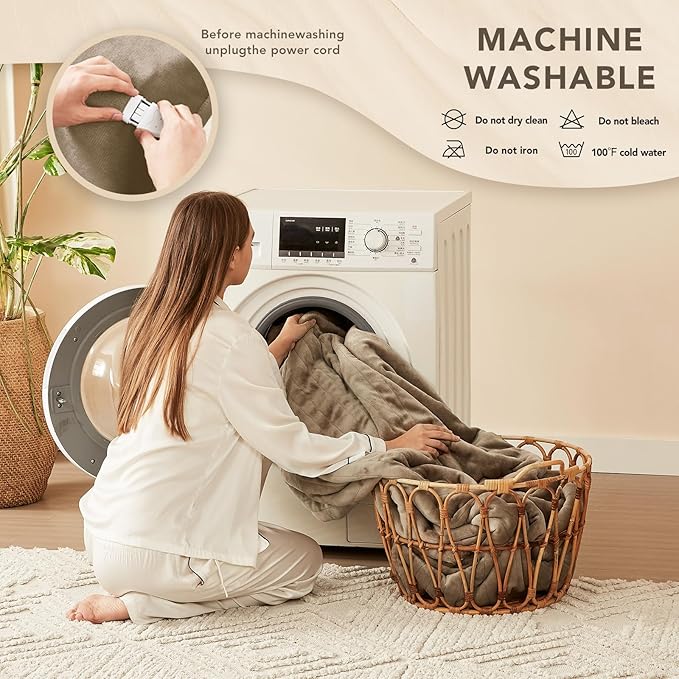 Homemate Electric Heated Blanket Queen Size - 84"x90" Heating Blanket Queen Size Dual Control 1/2/4/6/8 Hours Auto-Off 10 Heat Level Over-Heat Protection Flannel Sherpa ETL Certification
