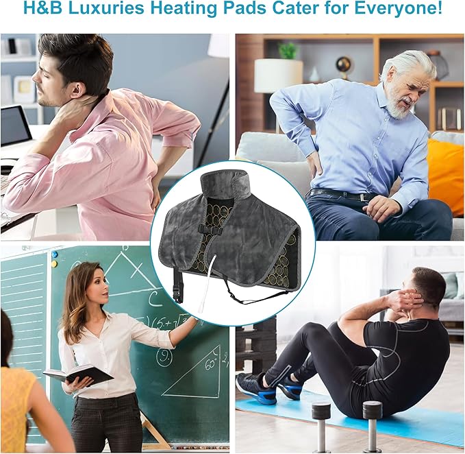 H&B Infrared Heating Pad for Back and Shoulder, Heating Pad for Pain Relief, Natural Jade and Tourmaline Stones, Smart Controller with Memory Function, Temp Adjustable, Auto Shut Off