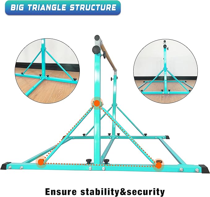 Gymnastic Bar for Kid and Teenage Ages 3-25, 5 FT / 6 FT Base Length, 5 FT / 6 FT Height, Gymnastic Kip Bar Horizontal Bar for Gymnast, Gymnastic Training Equipment for Home and Club Use