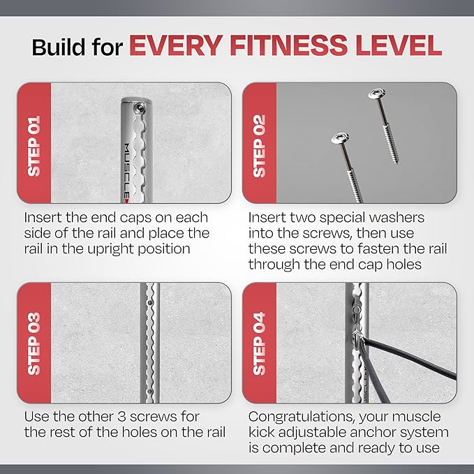 Aluminum Wall-Mounted Anchor Fitness System - Adjustable, Multi-Functional, Space Saving Home Gym Solution for Strength Training, Workout Goals | 100+ Exercises, Easy Installation, 300lbs Capacity