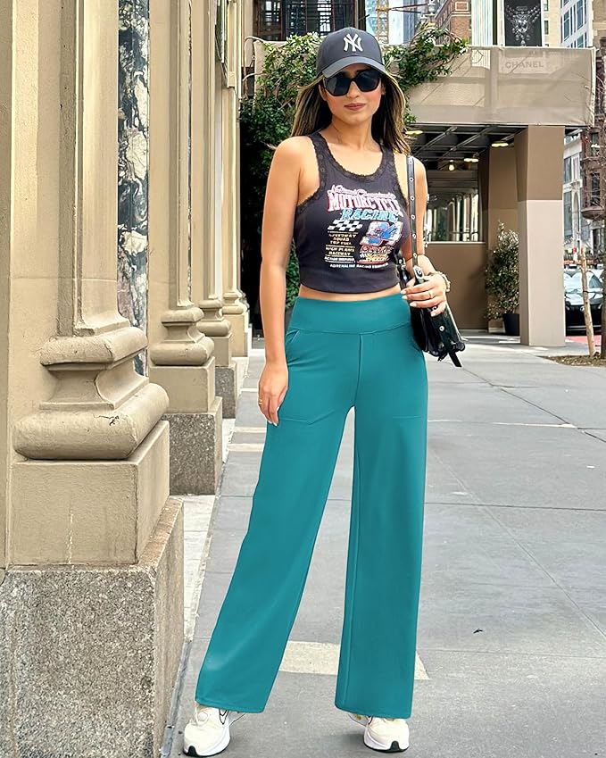 G4Free Yoga Pants Women Wide Leg Pants with Pockets High Waist Stretch Dress Casual Sweatpants Petite/Regular/Tall