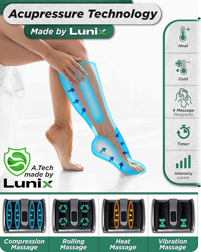 Lunix LX20 Foot Massager for Pain Relief and Circulation, Foot and Calf Shiatsu Massager for Plantar Fasciitis and Neuropathy with Heat, Ankle Therapy Device