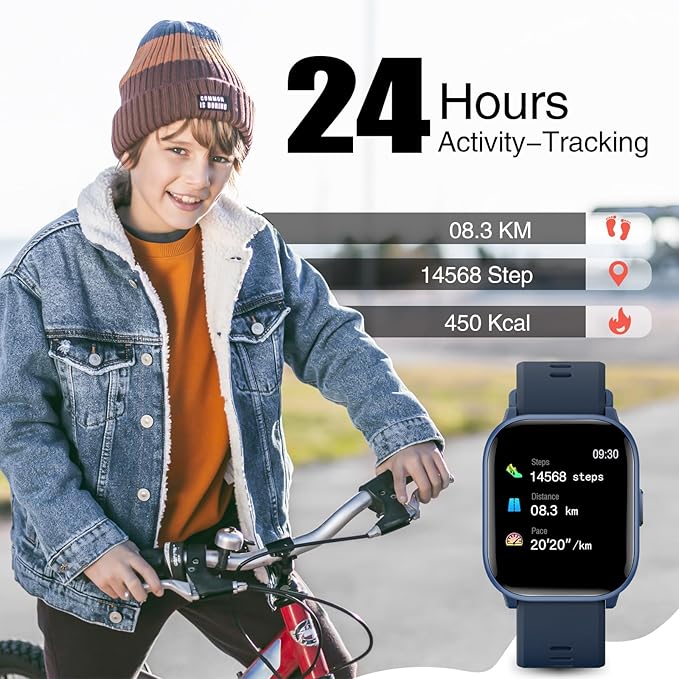 Kids Watch for Girls Boys with IP68 Waterproof, Girls Watch with 19 Sports Modes, Sleep Tracking, Pedometer, Stopwatch, Kids Activity Tracker, Birthday Gifts for Girls Age 6-15 Years Old