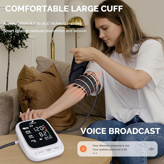 Blood Pressure Monitor Upper Arm Automatic Talking Blood Pressure Cuff, Rechargeable Blood Pressure Monitors for Home Use, Digital Led Display Adjustable 8.7"-16.5" Large Bp Cuff Dual User Model