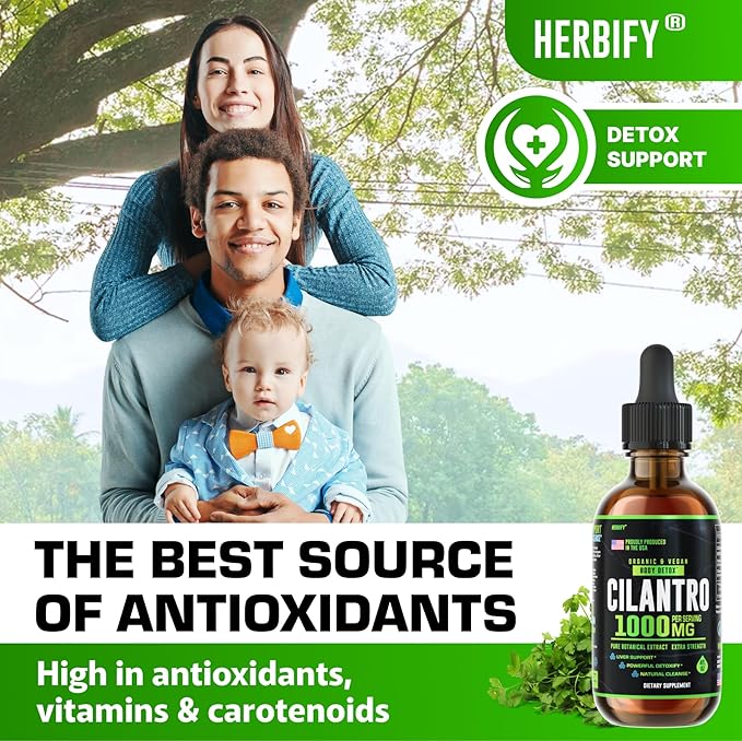 HERBIFY Cilantro Tincture - Herbal Cilantro Supplement for Detox - Rich Source of Antioxidants - Supports Heart and Body Cleanse - Made in USA - Cilantro Extract 4 Fl Oz