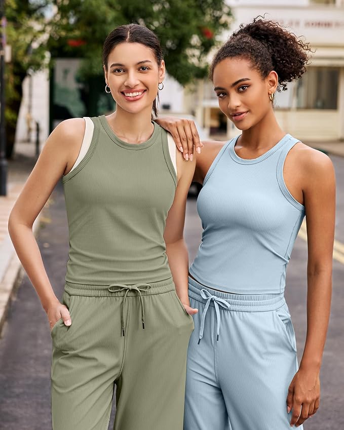 G4Free Workout Tank Tops for Women Slim Fitted Racerback Ribbed Athletic Gym Yoga Tanks Summer Casual