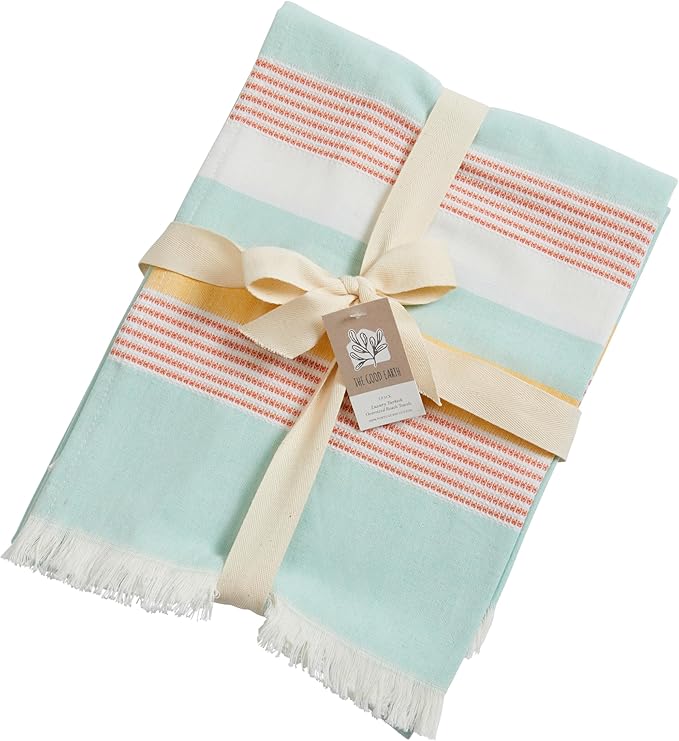 The Good Earth | 4 Pack Oversized Turkish Beach Towel Set Made of 100% Cotton | Luxury Turkish Beach Towels 35" x 78" | Turkish Beach Towels Oversized | Designed in USA | Safaga - Mint