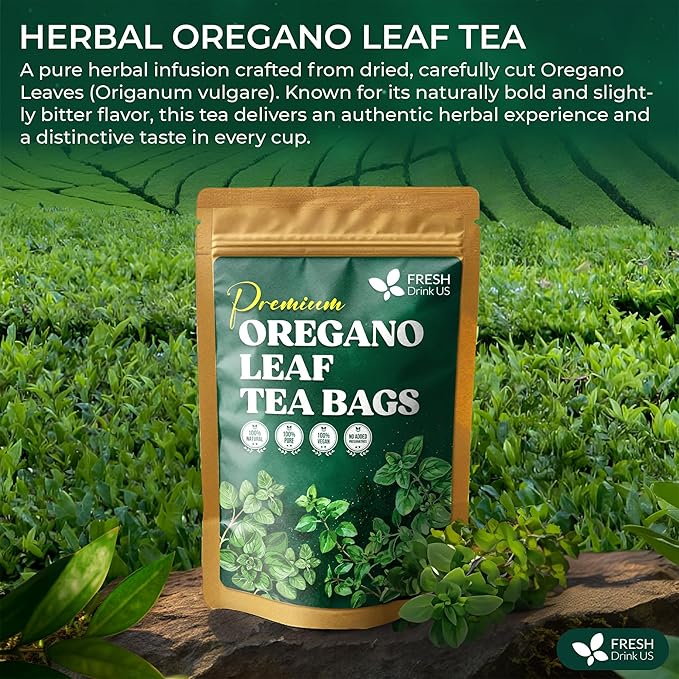 FreshDrinkUS, Oregano Leaf Tea | 135 Tea Bags β Pure Herbal Infusion from Origanum vulgare - Naturally Bold & Aromatic Flavor - Premium Quality, Sustainably Sourced. Vegan