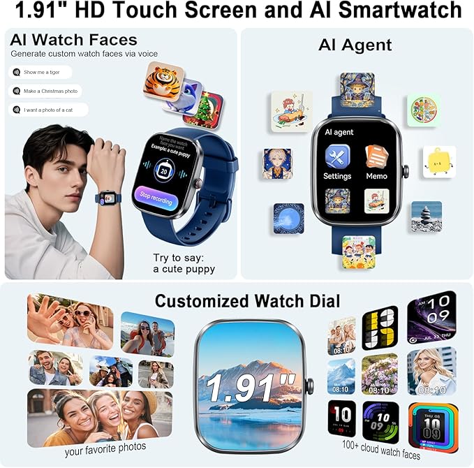 AI Smart Watch with ChatGPT, 1.91" Bluetooth Calling Smartwatch for Men Women, 110+ Fitness Modes Activity Tracker, Heart Rate/Sleep/Calorie Monitor, IP68 Waterproof Step Counter for Android iOS