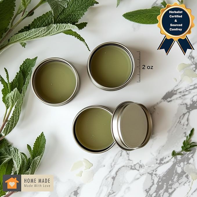 DNA Organics Comfrey Salve. Organic Herbal Balm for Bones, Muscles, Joints, Knees, Skin, Swelling & Tattoo Care. Handcrafted, Slow-Infused. No Chemical Fillers. 2 oz