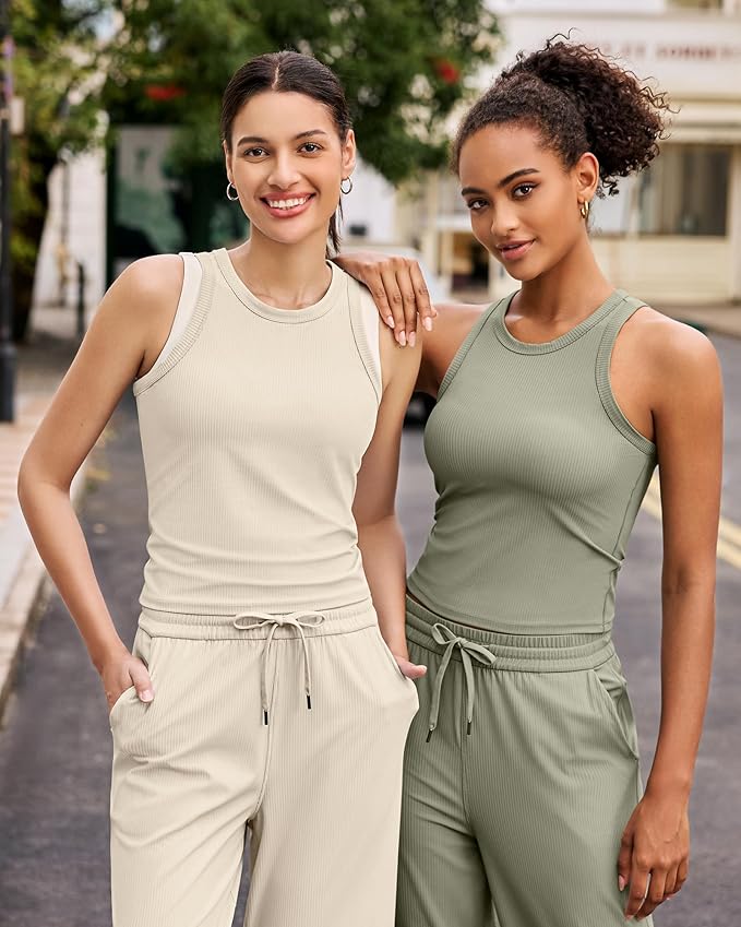 G4Free Workout Tank Tops for Women Slim Fitted Racerback Ribbed Athletic Gym Yoga Tanks Summer Casual