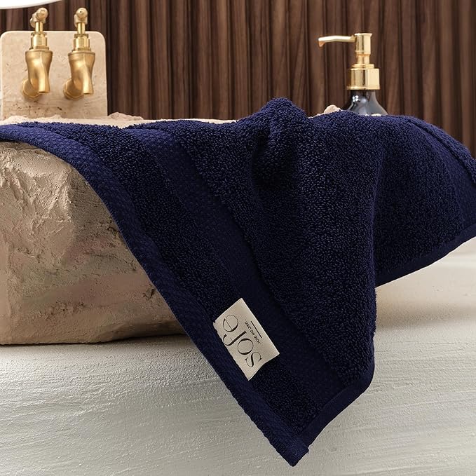 SOFE H&L | Olea Luxury Turkish Cotton Hand Towels Set of 4 Navy | Premium, Soft, Durable, Absorbent | Hotel Quality Plush Towels and Thick Towel Sets