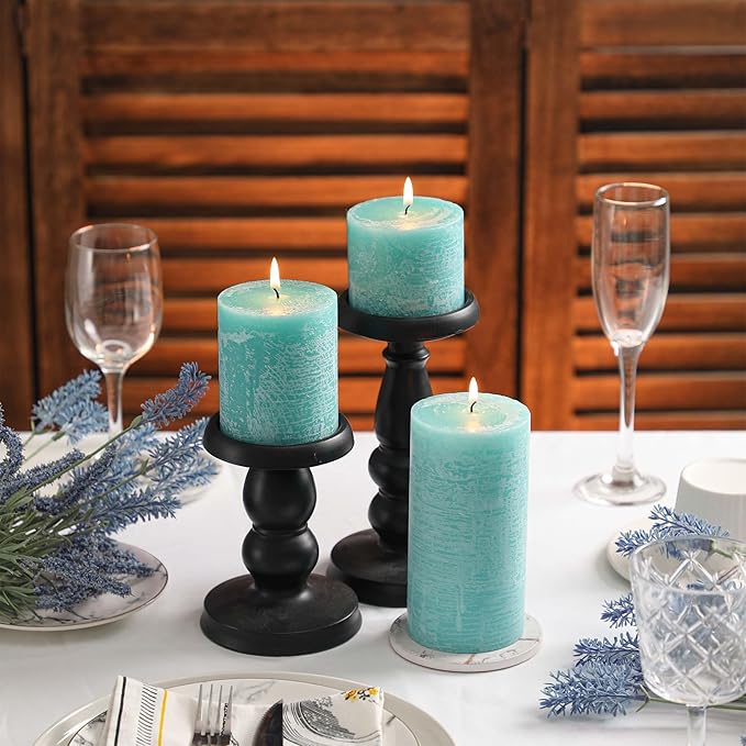 3x6 Inch Turquoise Pillar Candles Set of 3 - Unscented Candles, Long Clean Burning, Large Big Candles, Smokeless Dripless Pillar Candles for Dinner Table, Wedding, Home, Bathroom, Rustic Decor
