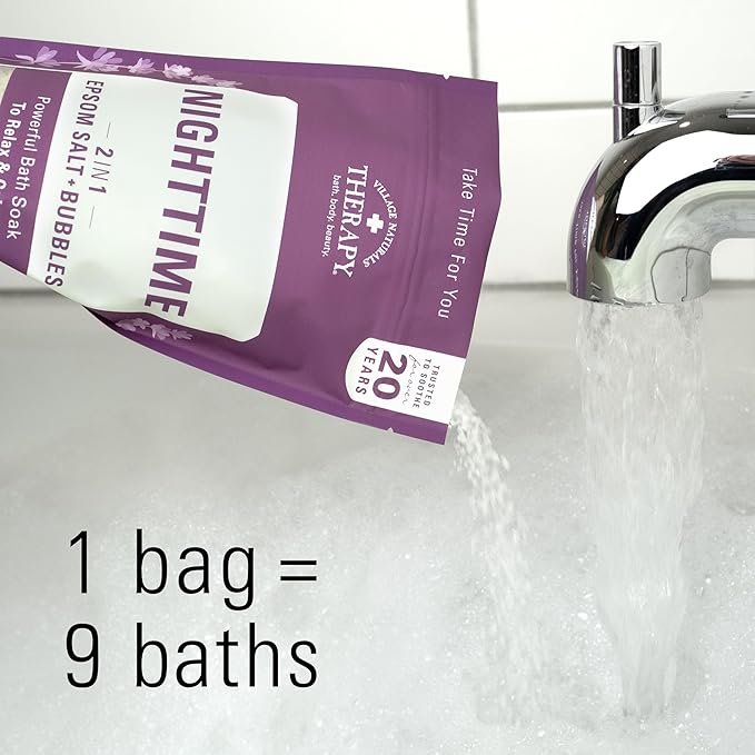 Village Naturals Therapy, Nighttime Foaming Epsom Soak, 36 Oz, Pack of 3