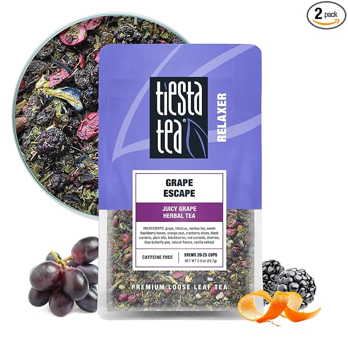 Tiesta Tea - Grape Escape, Loose Leaf, Juicy Grape Herbal Tea, Non-Caffeinated Fruit Blend, Makes Hot or Iced Up to 25 Cups, 2oz Resealable Pouch