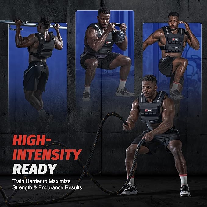 ZELUS Weighted Vest Men, 23/36/45 lb. Weight Vest with 10/16/20 Adjustable Iron Weights for Muscle Building Strength & Functional Training, Weighted Vest for Women with Reflective Strips.
