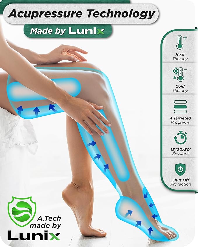 Lunix LX10 Full Leg Massager for Circulation, Compression Boots for Circulation, Leg Recovery Compression System, Pain Relief for Legs and Feet, Green
