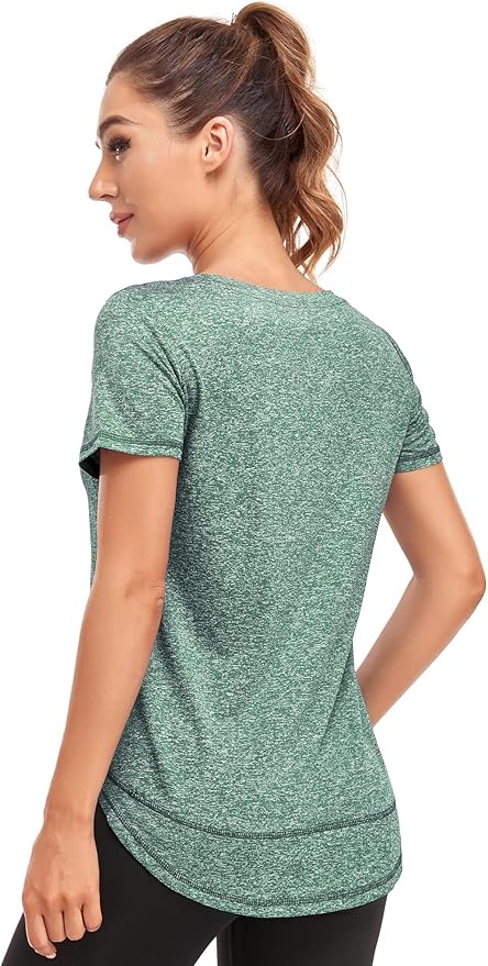 Women's Short Sleeve Workout Shirts Crewneck Sports Yoga Running Dry Fit Tops Side Split Tee
