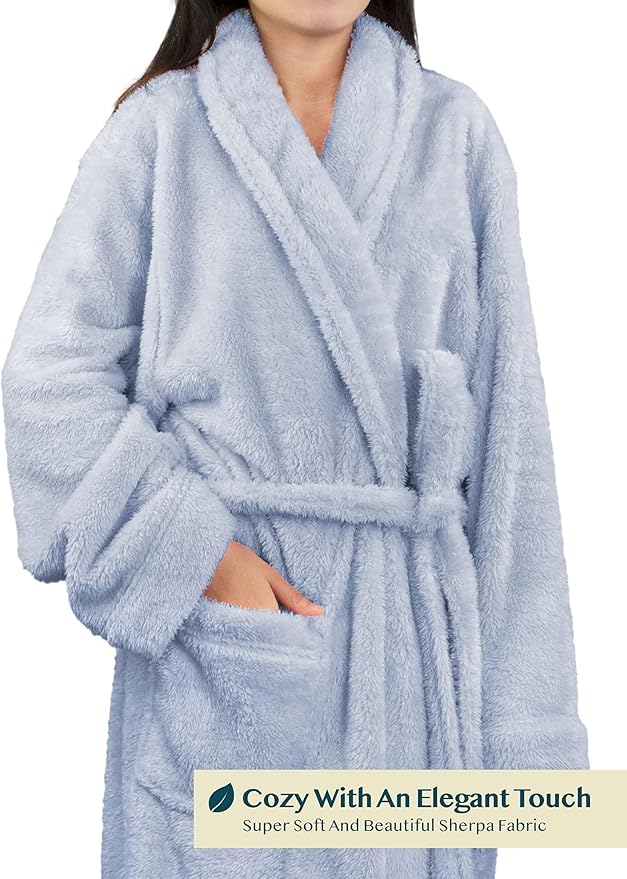 PAVILIA Premium Womens Plush Soft Robe Fluffy, Warm, Fleece Sherpa Shaggy Bathrobe