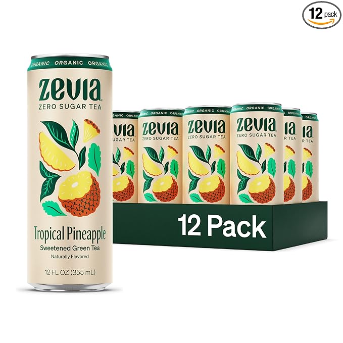 Zevia Organic Sugar Free Iced Tea, Green Tea Tropical Pineapple, 12 Ounces (Pack of 12)