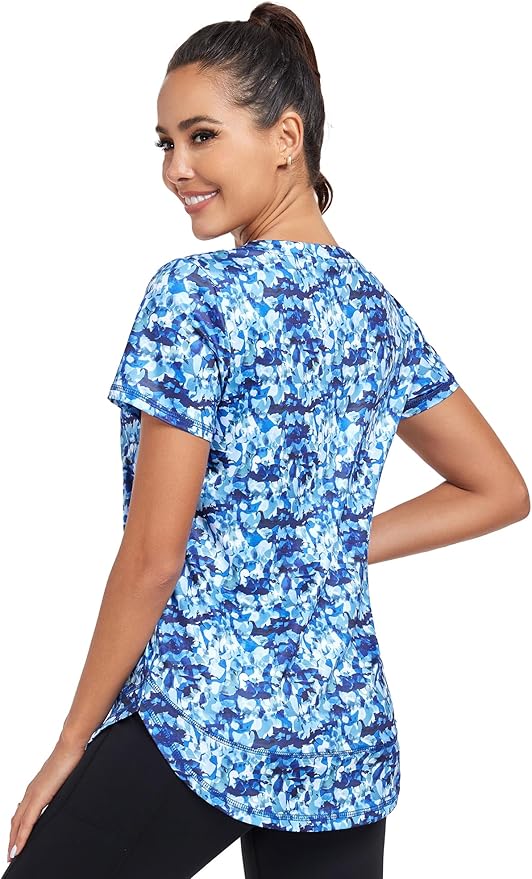 Women's Short Sleeve Workout Shirts Crewneck Sports Yoga Running Dry Fit Tops Side Split Tee