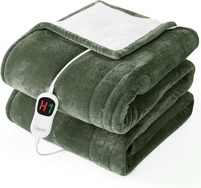Homemate Electric Heated Blanket Full - 72"x84" Heating Bed Blankets Throw with 10 Heating Levels 8 Hours Auto Off Fast Heating Over-Heated Protection Ultra Soft Warm Flannel ETL Certified Green