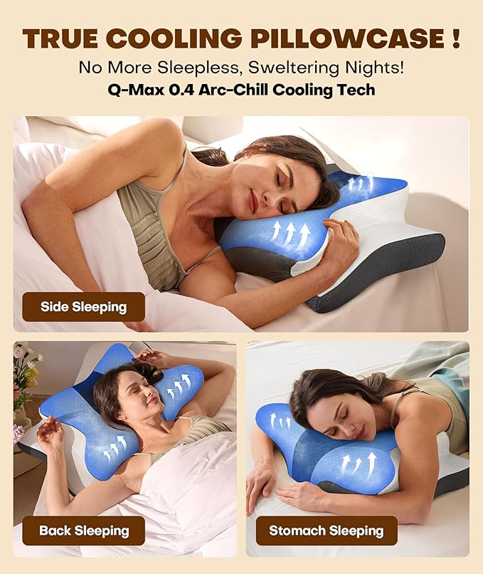 Cozyplayer True Cooling Cervical Neck Pillow for Pain Relief, Ergonomic Side Sleeper Pillow for Neck Support, Odorless Orthopedic Contour Memory Foam Pillows, Bed Pillow for Back Stomach Sleeper