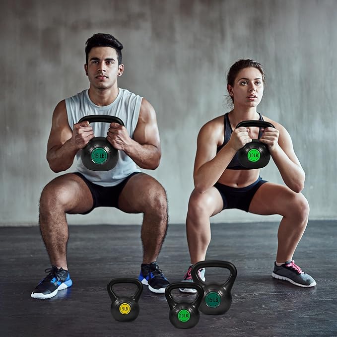 Kettlebell Sets 4 Piece Strength Training Kettlebells Weight Set 5lb, 10lb, 15lb, 20lb Kettlebells