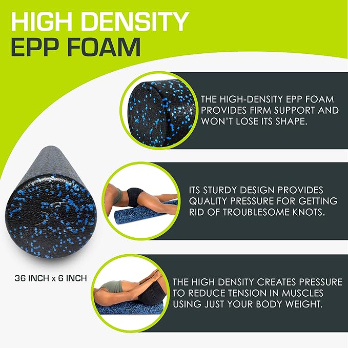 ProsourceFit High Density Foam Rollers 12 - inches Long, Firm Full Body Athletic Massage Tool for Back Stretching, Yoga, Pilates, Post Workout Muscle Recuperation