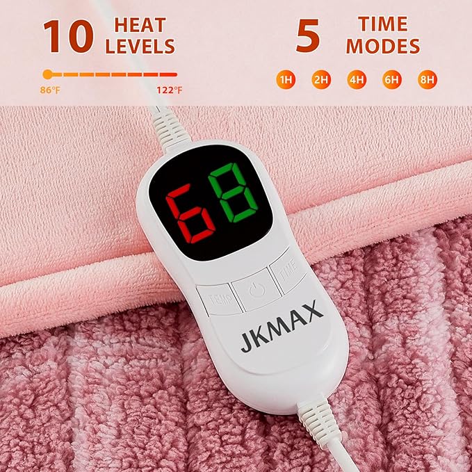 Heated Electric Blanket Full Size - 72"x84" Flannel Heating Blanket with 10 Heating Levels & 5 Time Settings Over-Heat Protection, Winter Warmer for Adults with ETL Certification(Pink)