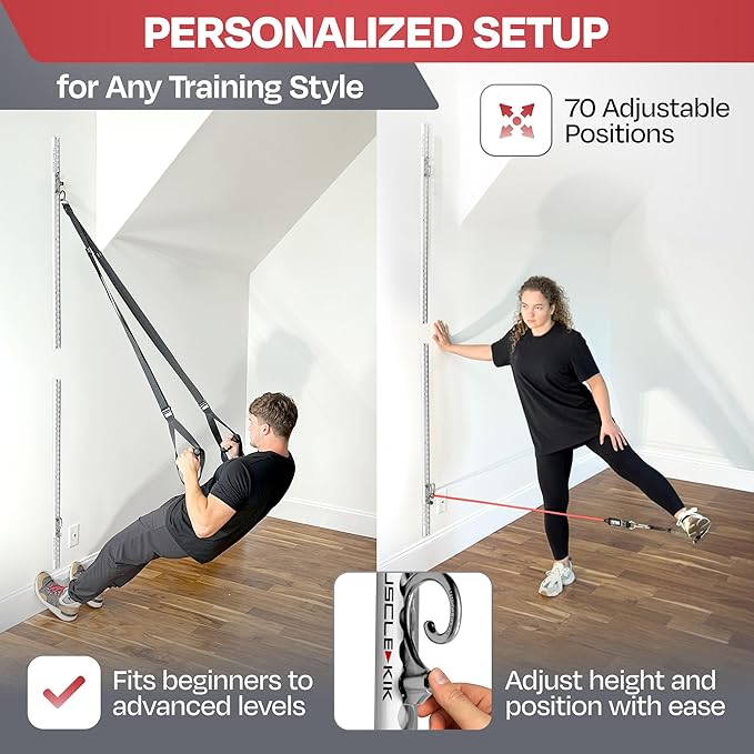 Aluminum Wall-Mounted Anchor Fitness System - Adjustable, Multi-Functional, Space Saving Home Gym Solution for Strength Training, Workout Goals | 100+ Exercises, Easy Installation, 300lbs Capacity